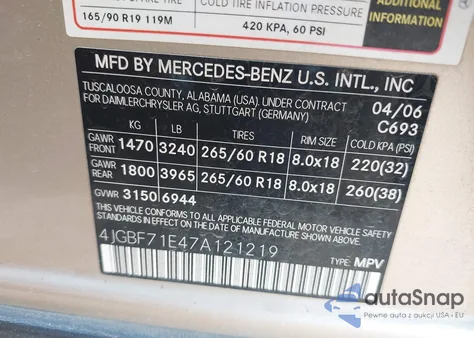 2007 Mercedes-Benz Gl 450 4Matic z USA, uszkodzony, nr VIN 4JGBF71E47A121219